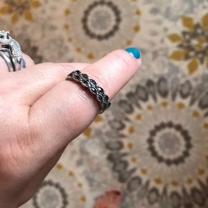 Silver colored and black faux gem ring